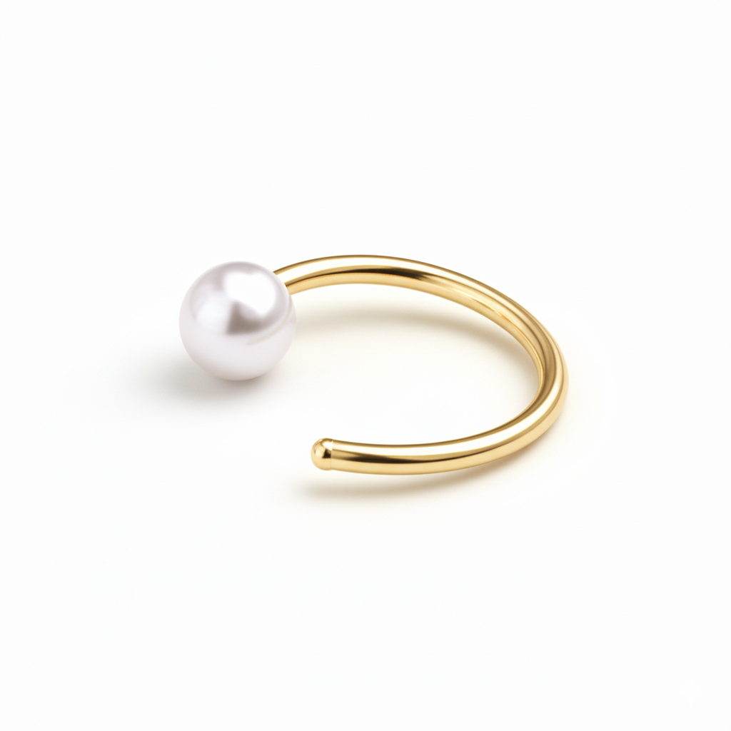 Open ring uit titanium met parel