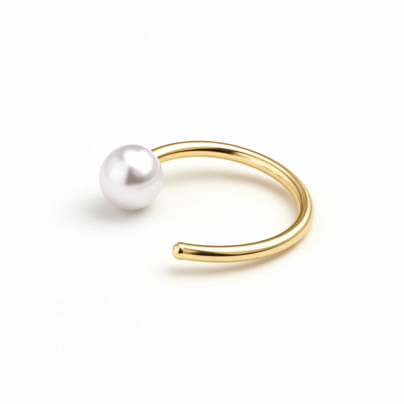 Open ring uit titanium met parel