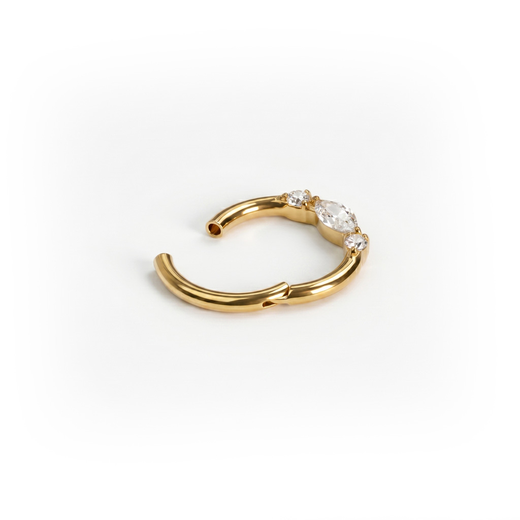 Fijne titanium ring met drietal steentjes aan de voorkant