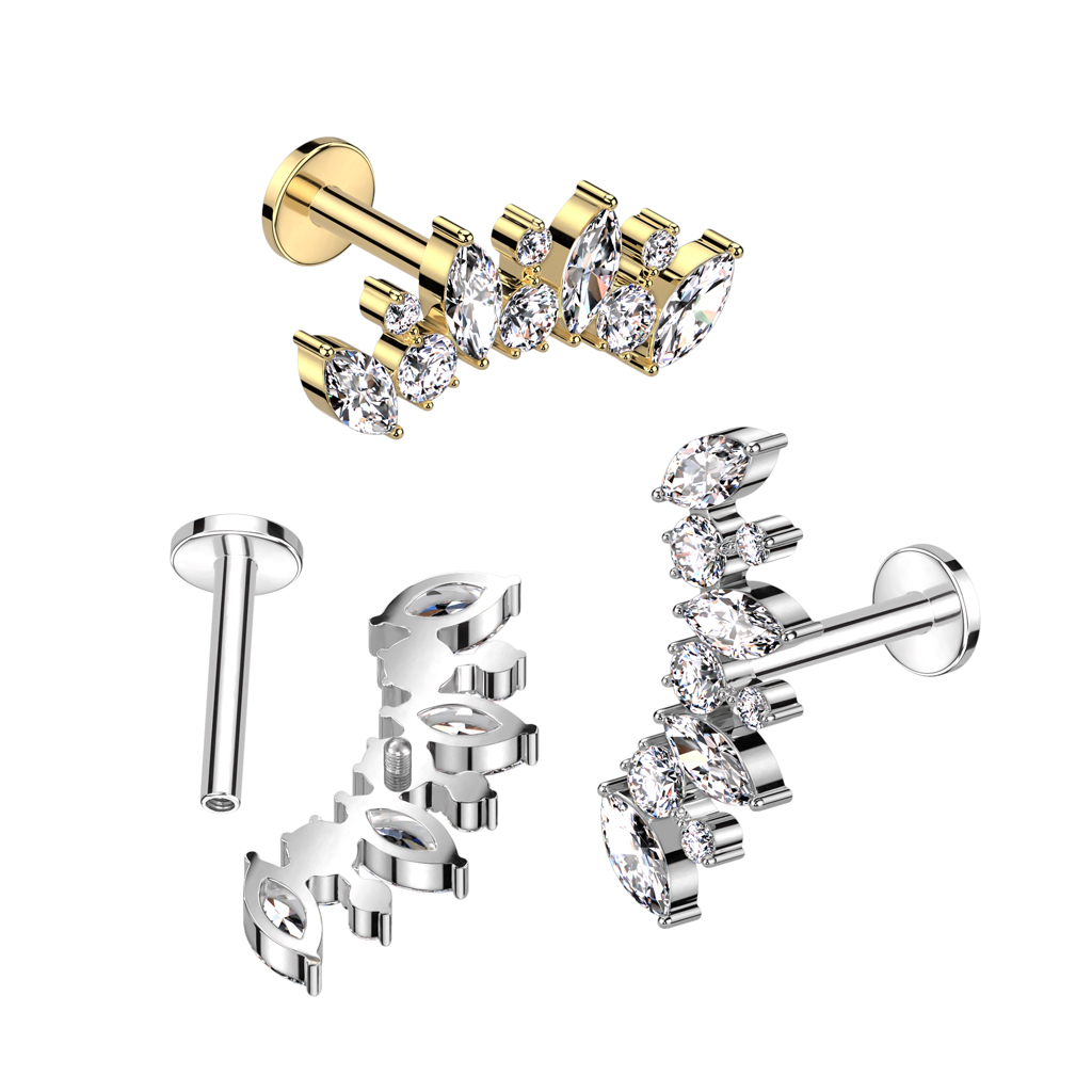 Titanium labret met rondgeslepen steentjes en markies steentjes