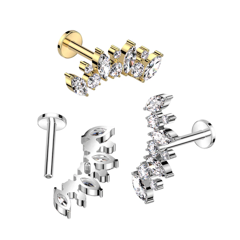 Titanium labret met rondgeslepen steentjes en markies steentjes