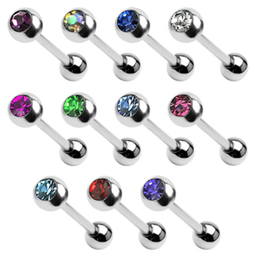 Tongpiercing uit titanium met een steentje