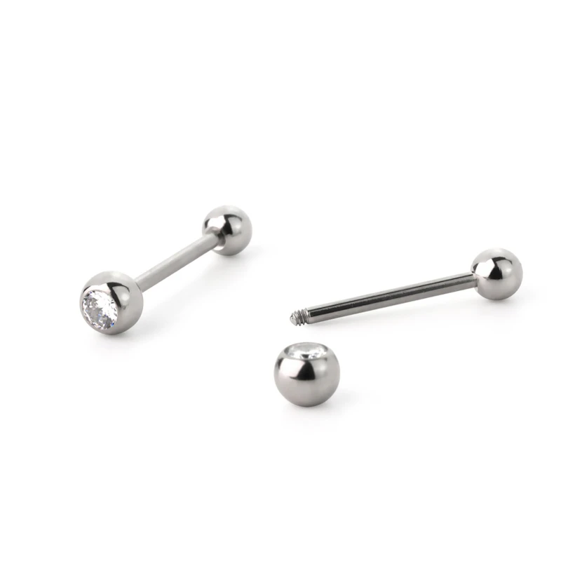 Tongpiercing uit chirurgisch staal met steentjes in verschillende kleuren