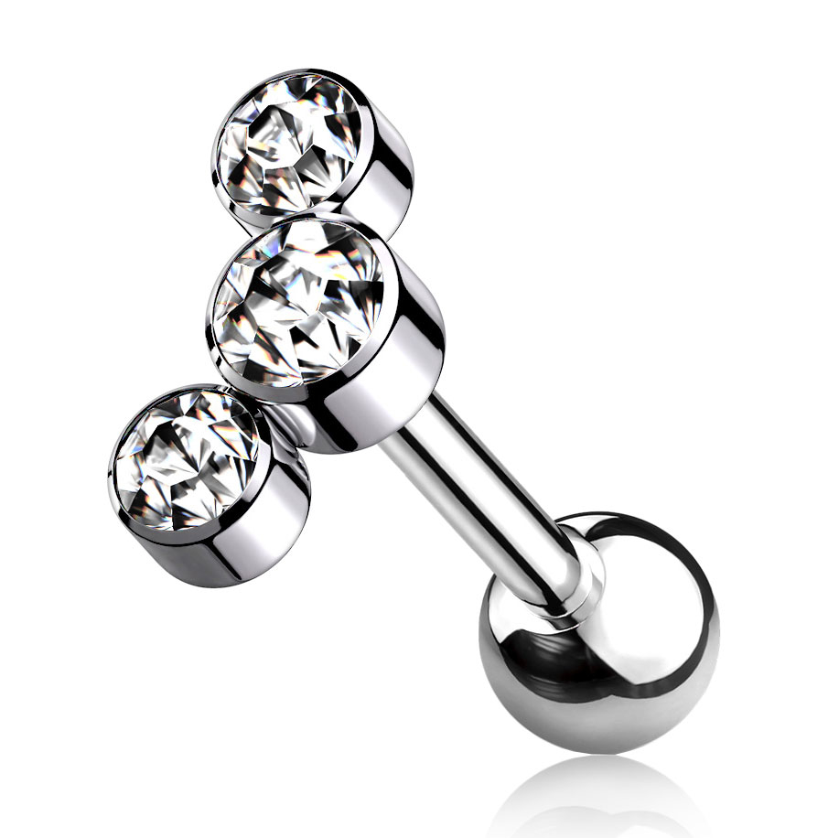 Titanium staafje met interne draad en 3 stenen